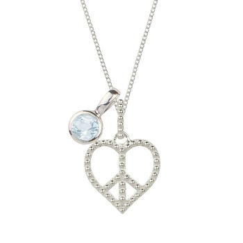 Peace Heart Sterling Silver / Gold Plated Birthstone Necklace, 2 of 12