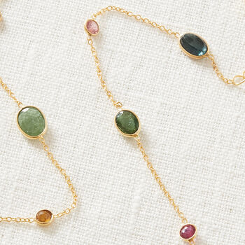 Green Peridot Pebble Gold Plated Silver Chain Necklace, 7 of 11