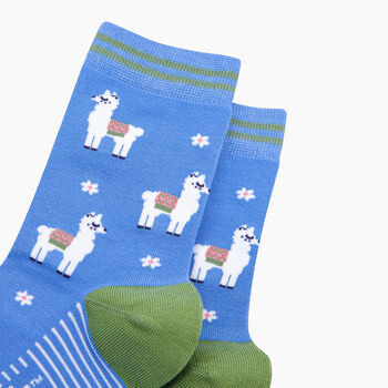 Llama Floral Bamboo Socks In Blue, 2 of 4