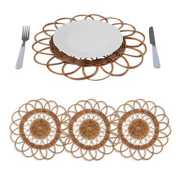 Set Four Round Rattan Placemat Dining Table Mats, 4 of 7