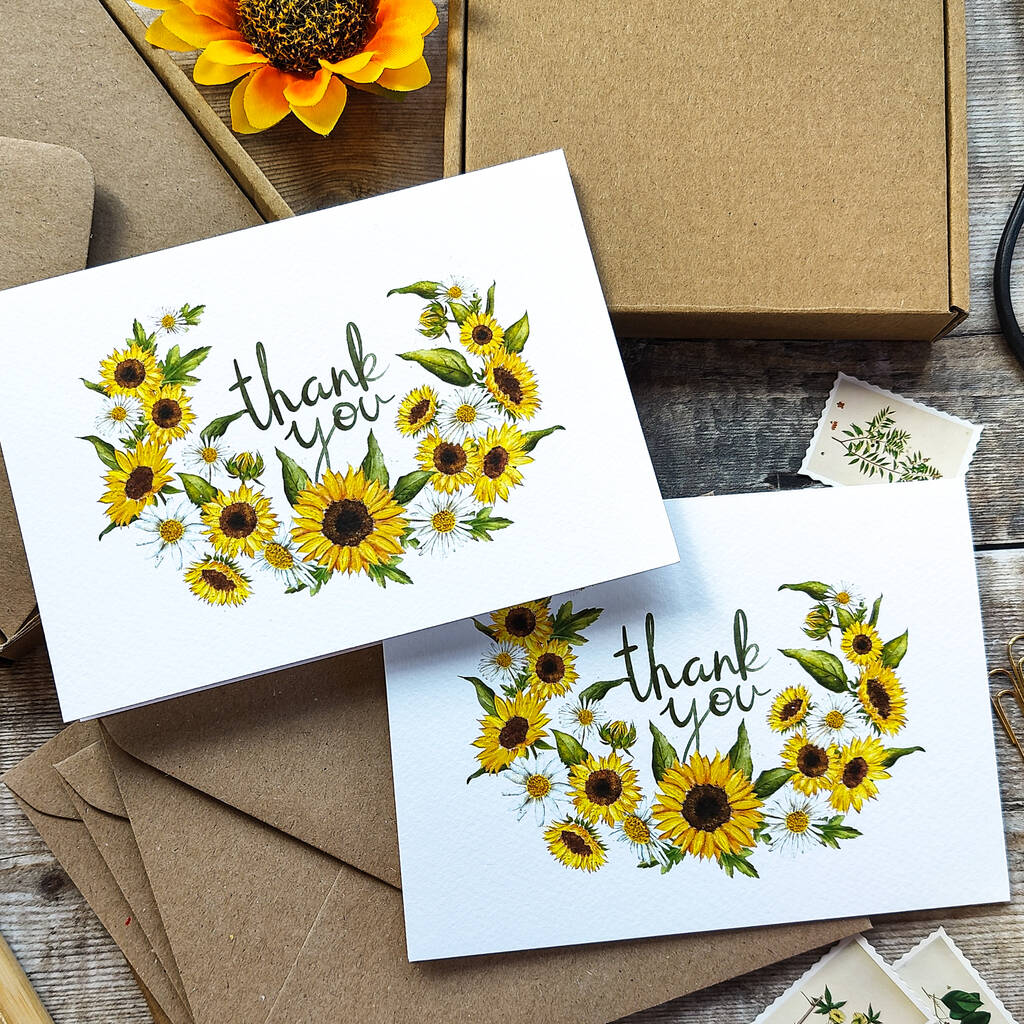 Sunflower Curl Thank You Cards And Envelopes, 1 of 7