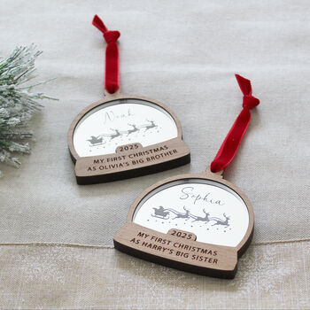 First Christmas As Big Brother Or Sister Snow Globe Style Personalised Bauble, 4 of 7