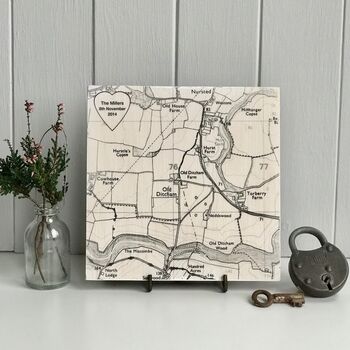 Personalised Heart Location Map Print On Wood, 5 of 10