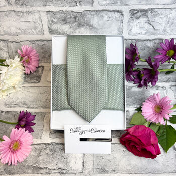 Wild Sage Woven Wedding Tie Set, 2 of 6