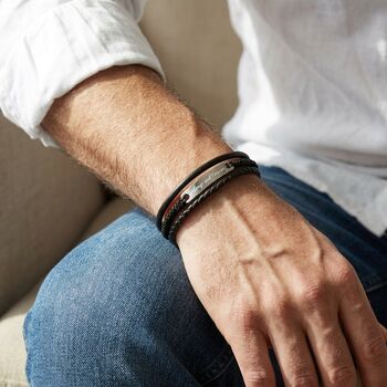 Personalised Men's Multi Strand Leather Bracelet, 3 of 9