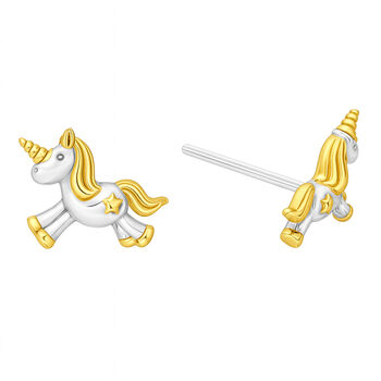 Sterling Silver And Gold Unicorn Stud Earrings – 8mm, 2 of 4