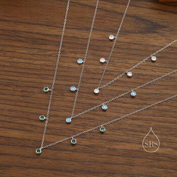 Sterling Silver Turquoise Blue Cz Charm Necklace, 4 of 11