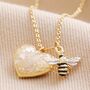 Shell Heart And Bee Charm Necklace In Gold Plating, thumbnail 2 of 4