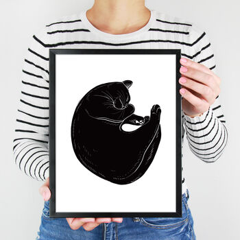 Cat Nap Black And White Linocut Art Print, 4 of 7