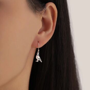 Sterling Silver Pigeon Bird Drop Hook Earrings, 6 of 10