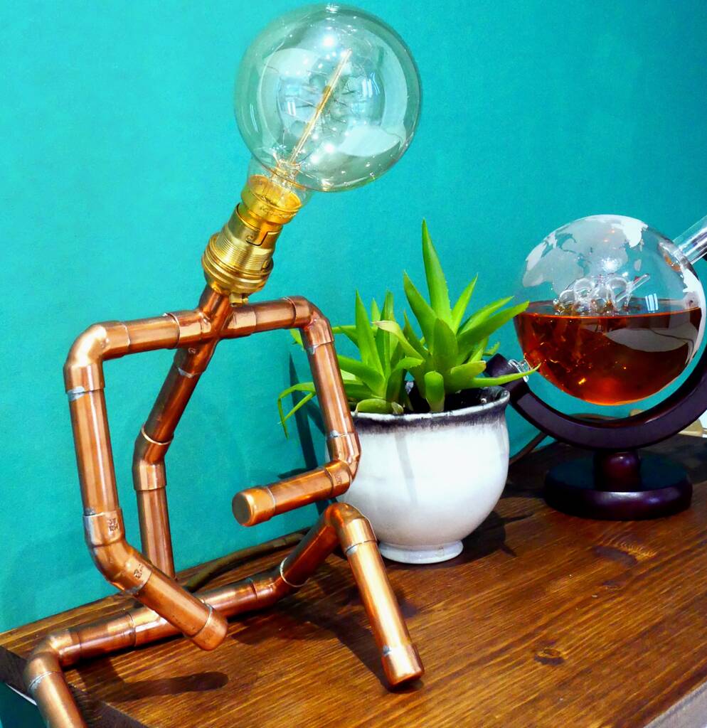 Copper Pipe Sitting Man Lamp, 1 of 5