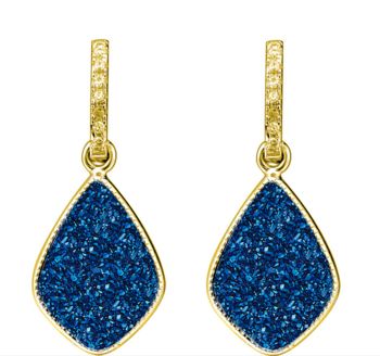 18k Gold Plated Blue Druzy Crystal Drop Earrings, 2 of 4