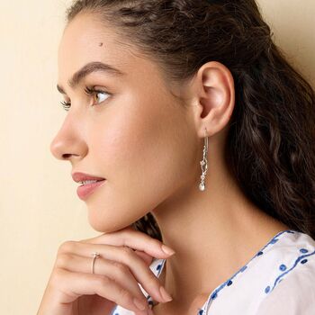 Sterling Silver Floral Drop Dainty Moonstone Earrings, 3 of 6