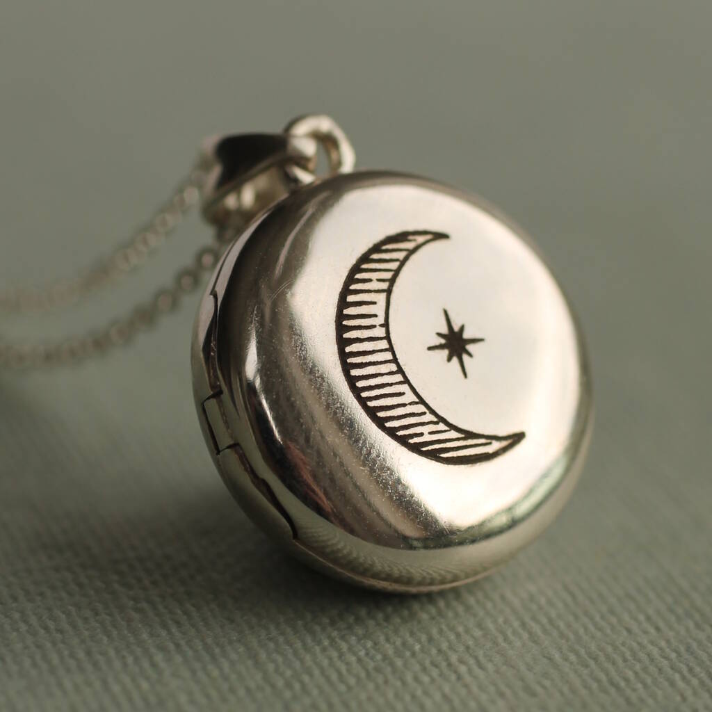 Sterling Silver Moon Locket Necklace, 1 of 8