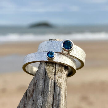 Blue Topaz December Birthstone Ring In Textured Sterling Silver, 9 of 11