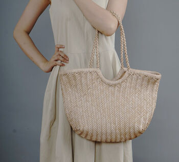 Hand Woven Genuine Leather Shopping Bag, 5 of 12