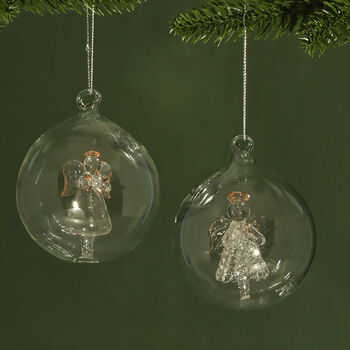 G Decor Set Of Two Glass Angel Christmas Tree Baubles, 4 of 9