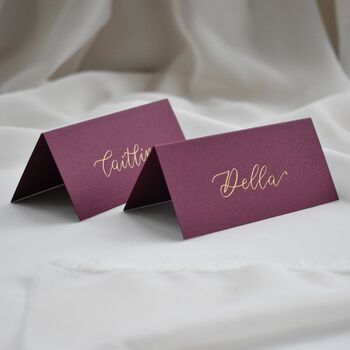 Personalised Calligraphy Burgundy Place Name Cards X 10, 5 of 6