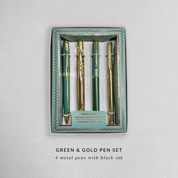 Green And Gold Metal Four Piece Pen Gift Set, 7 of 8