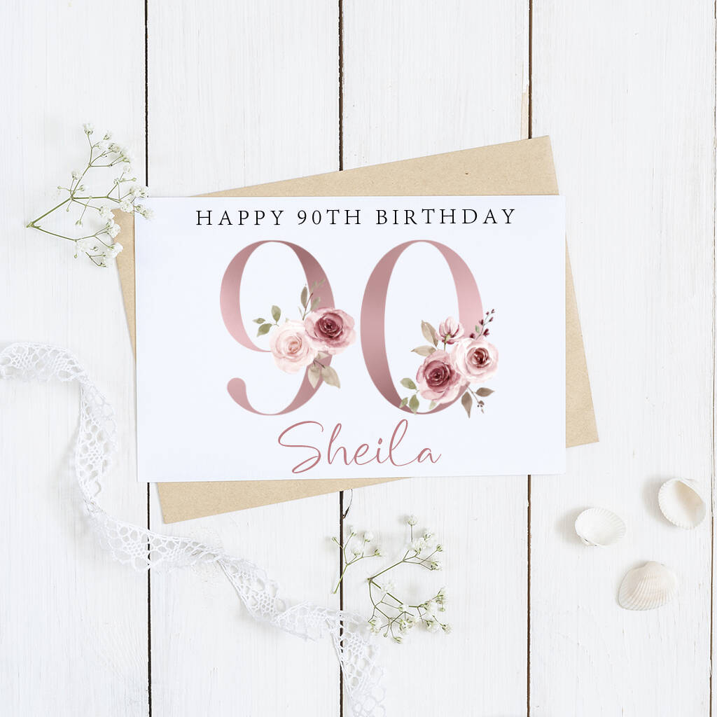 Personalised 90th Pink Floral Birthday Card By Andrea Fays