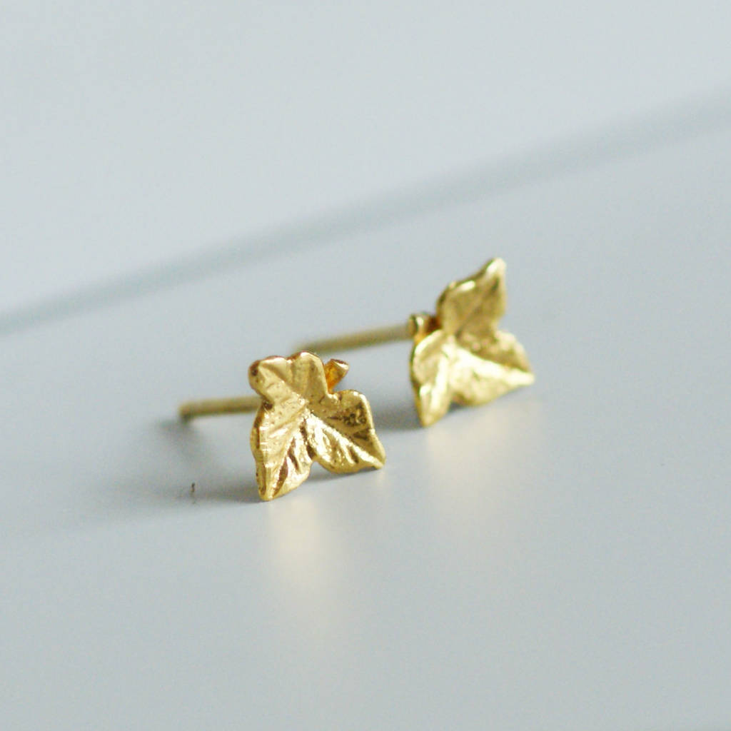 Ivy Leaf Stud Earrings In Gold By AMULETTE | notonthehighstreet.com
