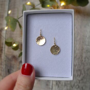 Hammered Rolled Gold Disc Earrings, 5 of 8