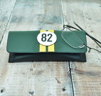 No82 Racing Stripe Green Leather Glasses Case, 4 of 4