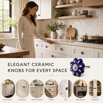 Indigo Bloom Round Ceramic Cabinet Knob, 2 of 8