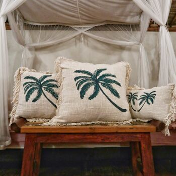 Linen Cushion 60x60cm Palm Tree With Fringe, 4 of 6