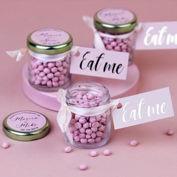 Personalised Wedding Favour Sweet Jars With Pink Candy, 6 of 6