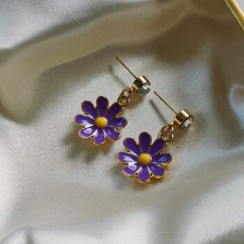 Purple Daisy Flower Zircon Stud Earrings, 4 of 10