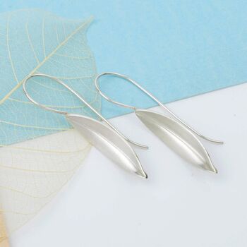 Brushed Silver Willow Leaf Earrings, 3 of 5