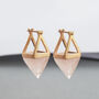 Rose Quartz Pyramid Rose/Gold Plated Silver Earrings, thumbnail 1 of 7