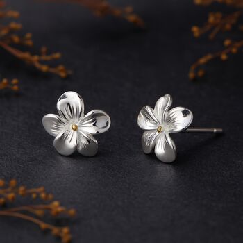 Sterling Silver February Violet Birth Flower Stud Earrings, 3 of 10