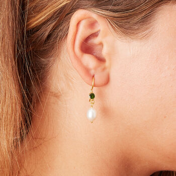 Pearl And Emerald Drop Earrings, 2 of 11