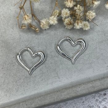 Sterling Silver Heart Hoop Earrings, 4 of 12