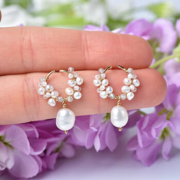 Baroque Pearls And White Zircon Drop Earrings, 6 of 11