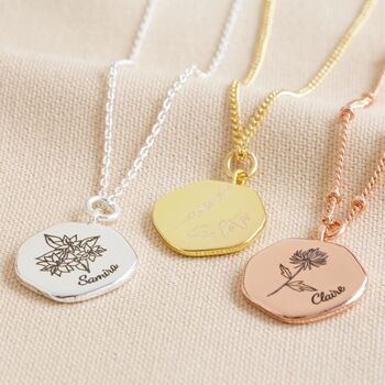 Personalised Birth Flower Organic Shape Charm Necklace By Lisa Angel