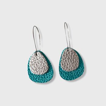 Turquoise Leather Earrings Two Layers Six Styles, 5 of 9
