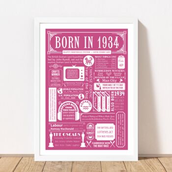 1934 Personalised 90th Birthday Fact Print Gift, 2 of 10