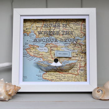 Personalised Coastal Map Paper Boat Picture Frame, 10 of 12