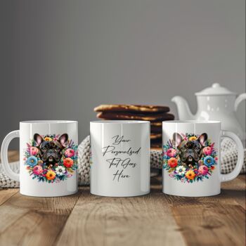 Personalised Brindle French Bulldog Floral Summer Dog Wreath Gift Keepsake Mug, 2 of 2