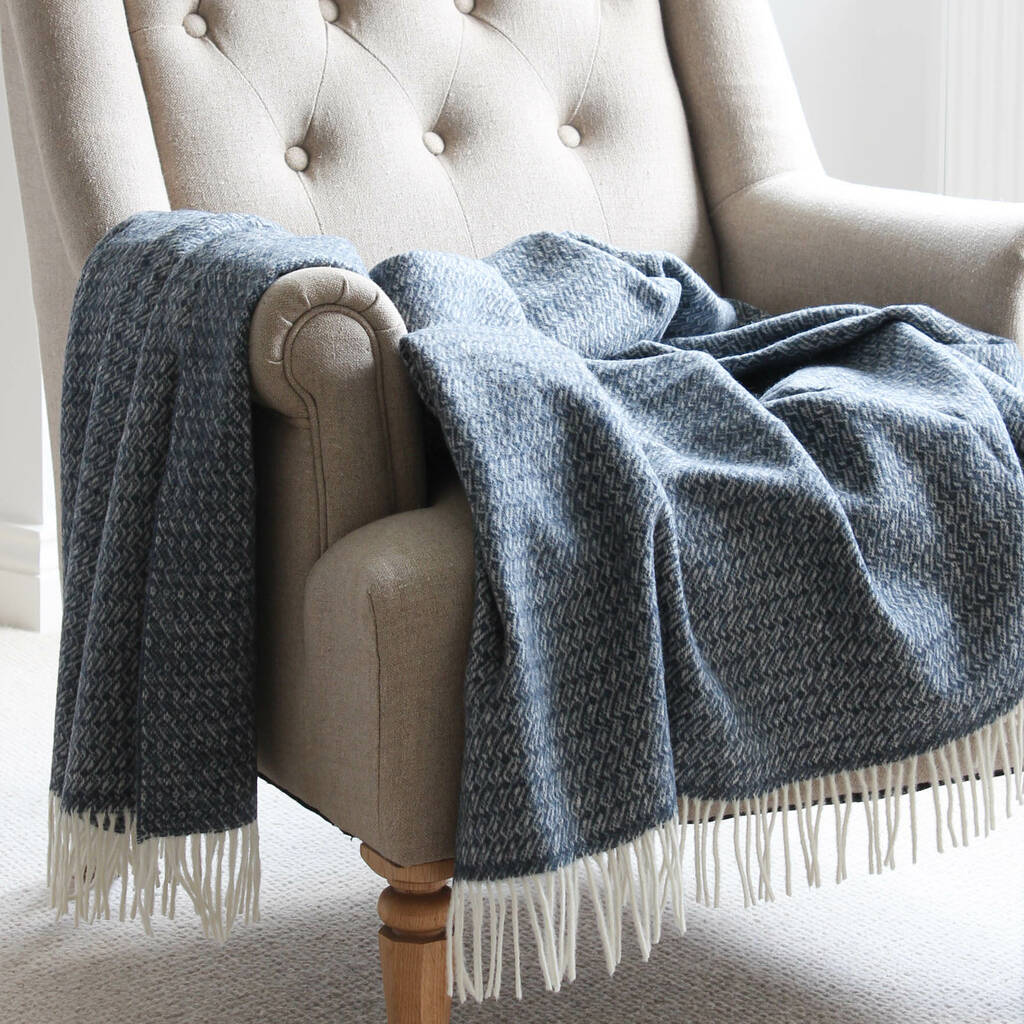 Anglesey Blue Lambswool Throw By Marquis & Dawe | notonthehighstreet.com