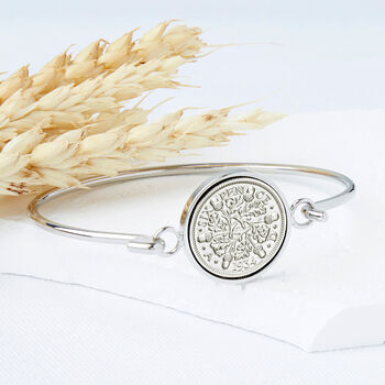 90th Birthday 1934 Sixpence Coin Bangle Bracelet, 2 of 9