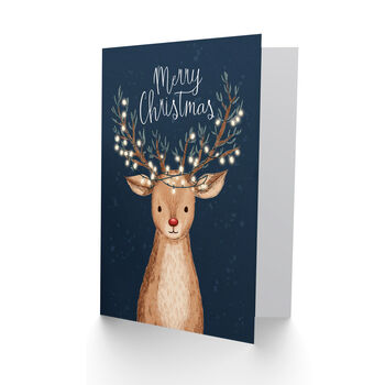 Rudolph Red Nosed Reindeer With Fairy Lights Christmas Card, 2 of 4
