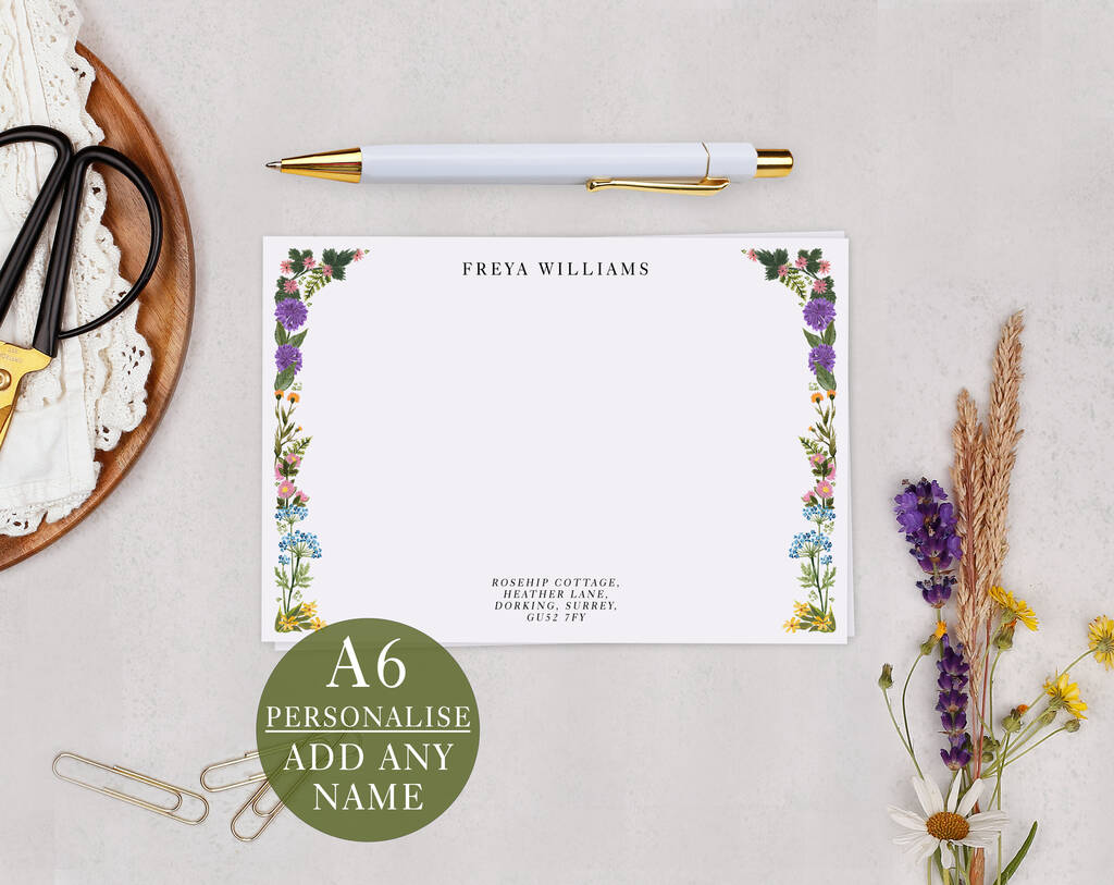 Meadow Flowers Personalised Address Note Cards A6 Notecard Set, 1 of 6