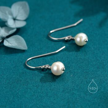 Sterling Silver Freshwater Pearl Drop Hook Earrings, 7 of 12
