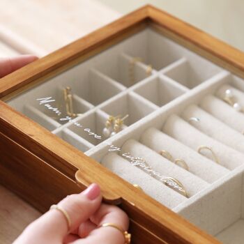 Personalised Birth Flower Glass Top Wood Jewellery Box, 5 of 12