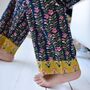 Block Printed Navy Blue, Mustard And Pink Lily Cotton Pyjamas, thumbnail 5 of 9