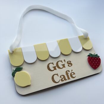 Personalised Wooden Play Kitchen Market Fruit Shop Sign Montessori Pretend Play Accessory, 3 of 6